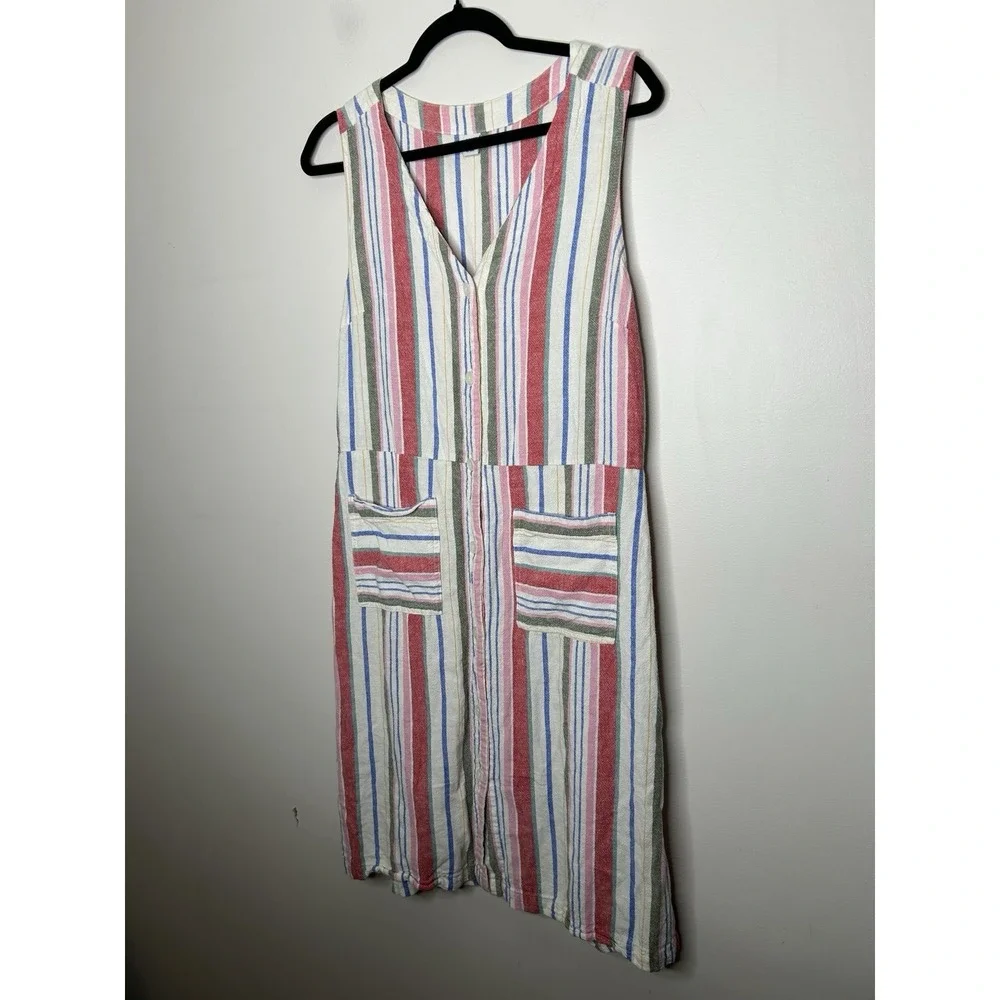 Old Navy Gauzy Shift Dress Full Button Sleeveless Linen Beachy Coastal Sz Large - Picture 2 of 10